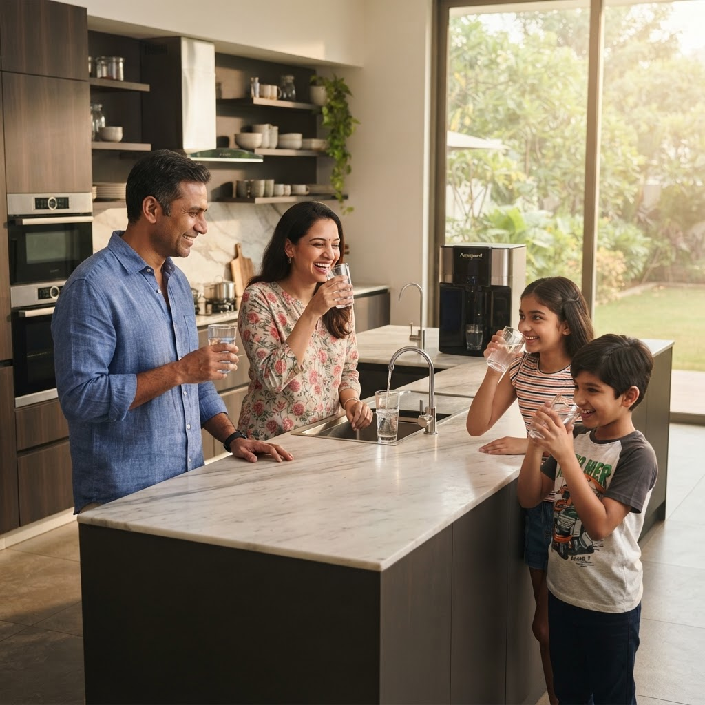 Happy Family Drinking Pure Water